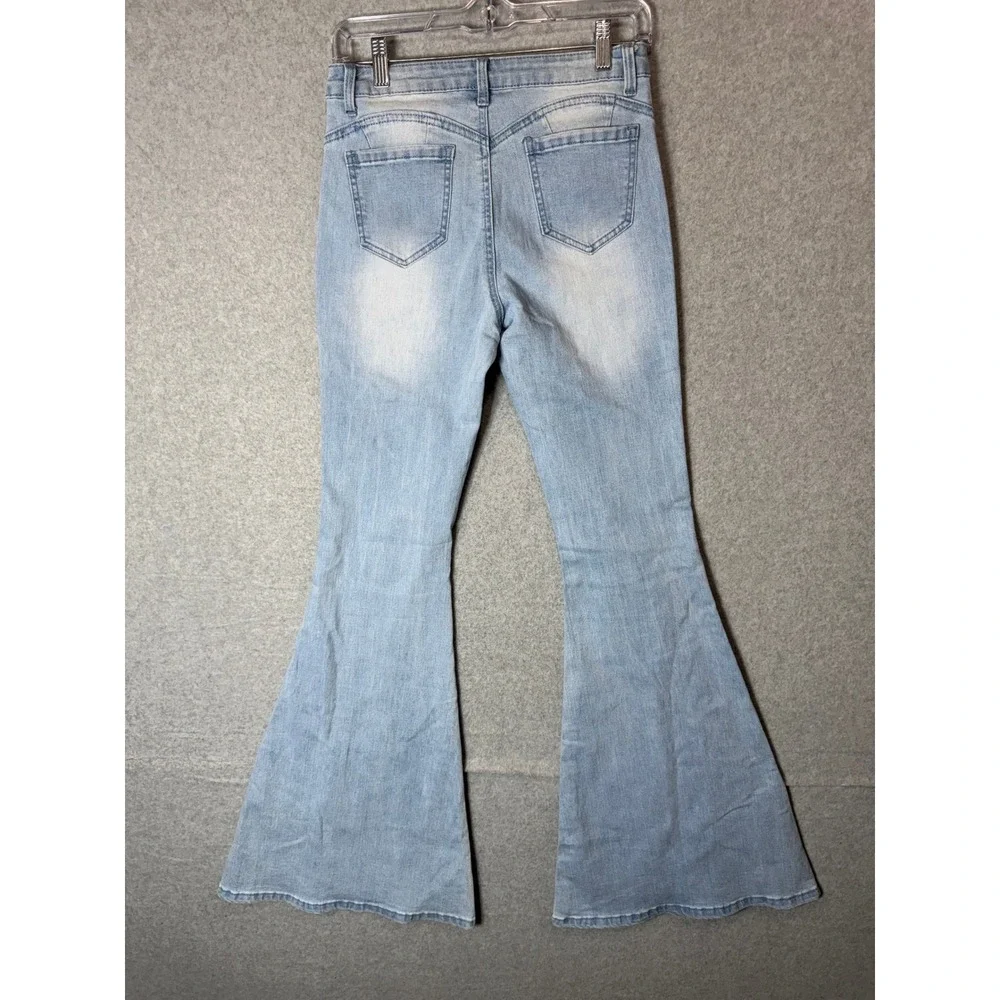 Shein Jeans‎ Women's Small Light Blue Denim Cotton Stretch Flared Leg Zip Fly